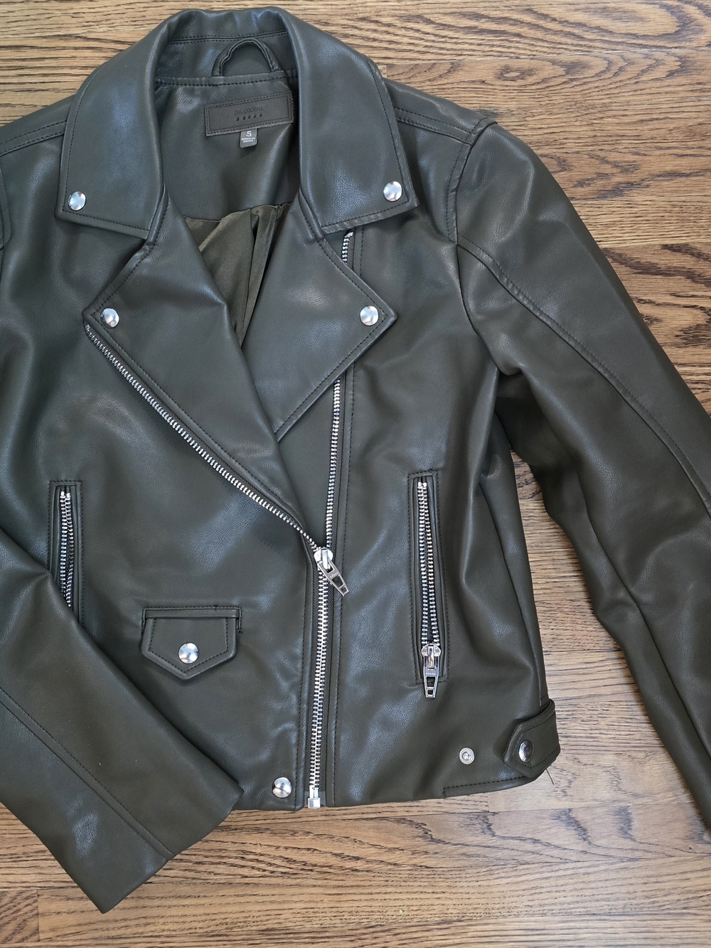 Blank NYC Olive Faux Leather Moto Jacket with Silver Hardware